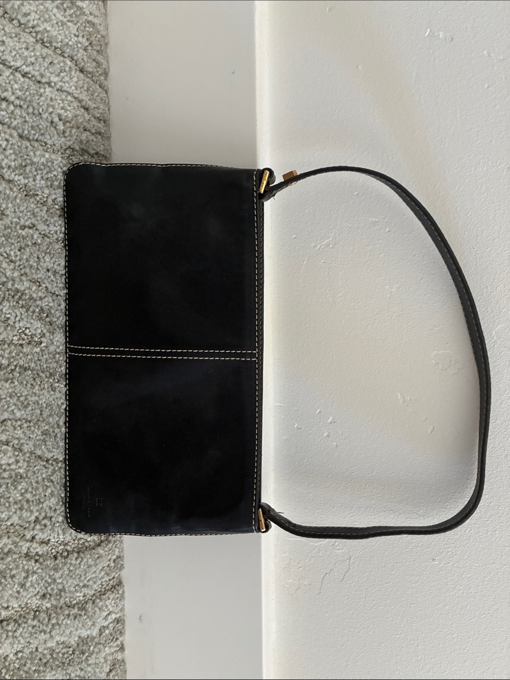 kate spade Black Leather Shoulder Bag with White Contrast Stitching